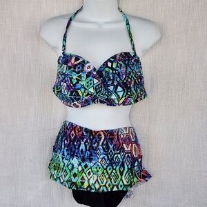 Profile Bikini Set 2 Piece Swimsuit Summer Beach Vacation Colorful Size 12
